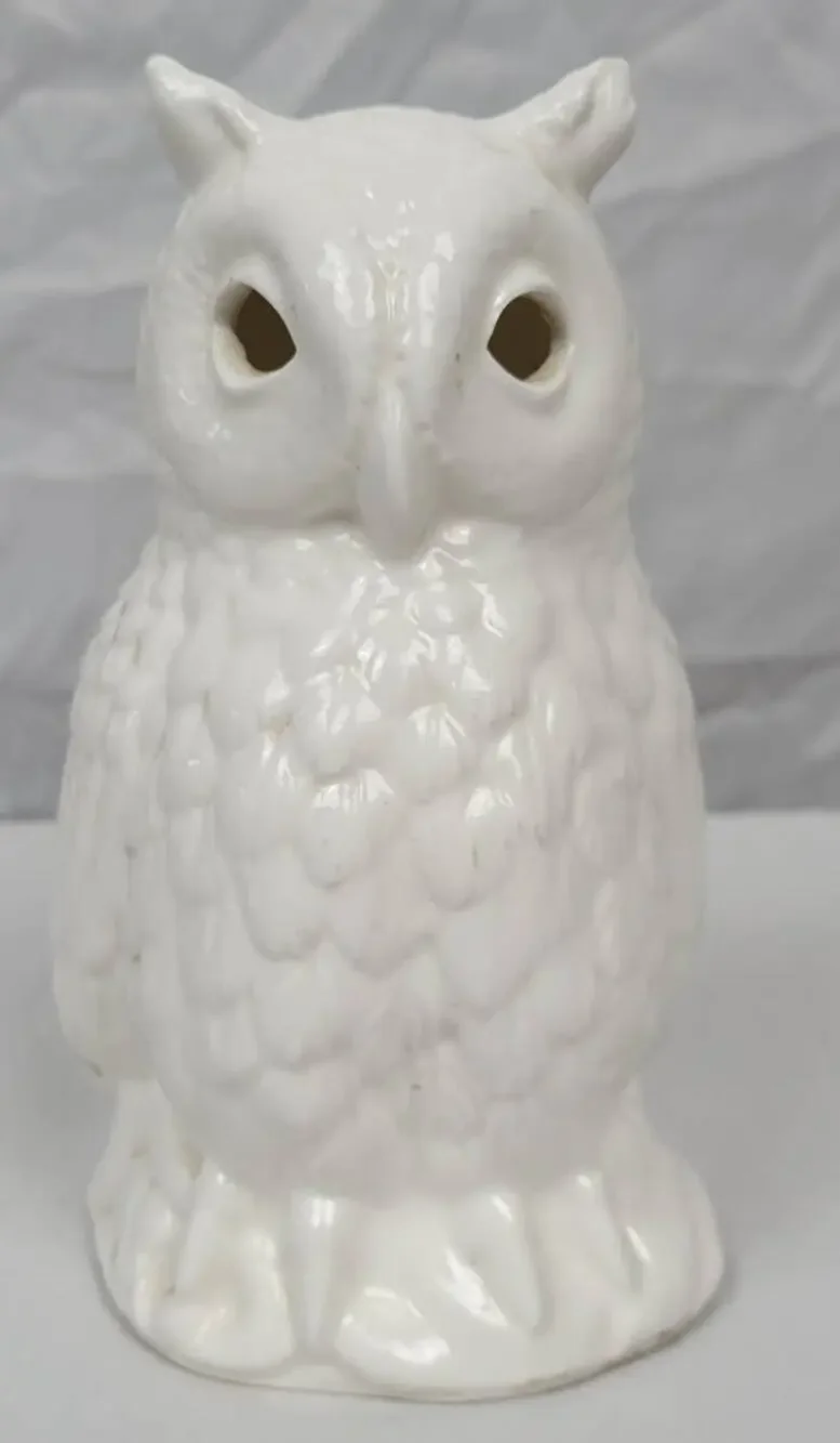 White Ceramic Pottery Owl Candle Holder From Phillipines